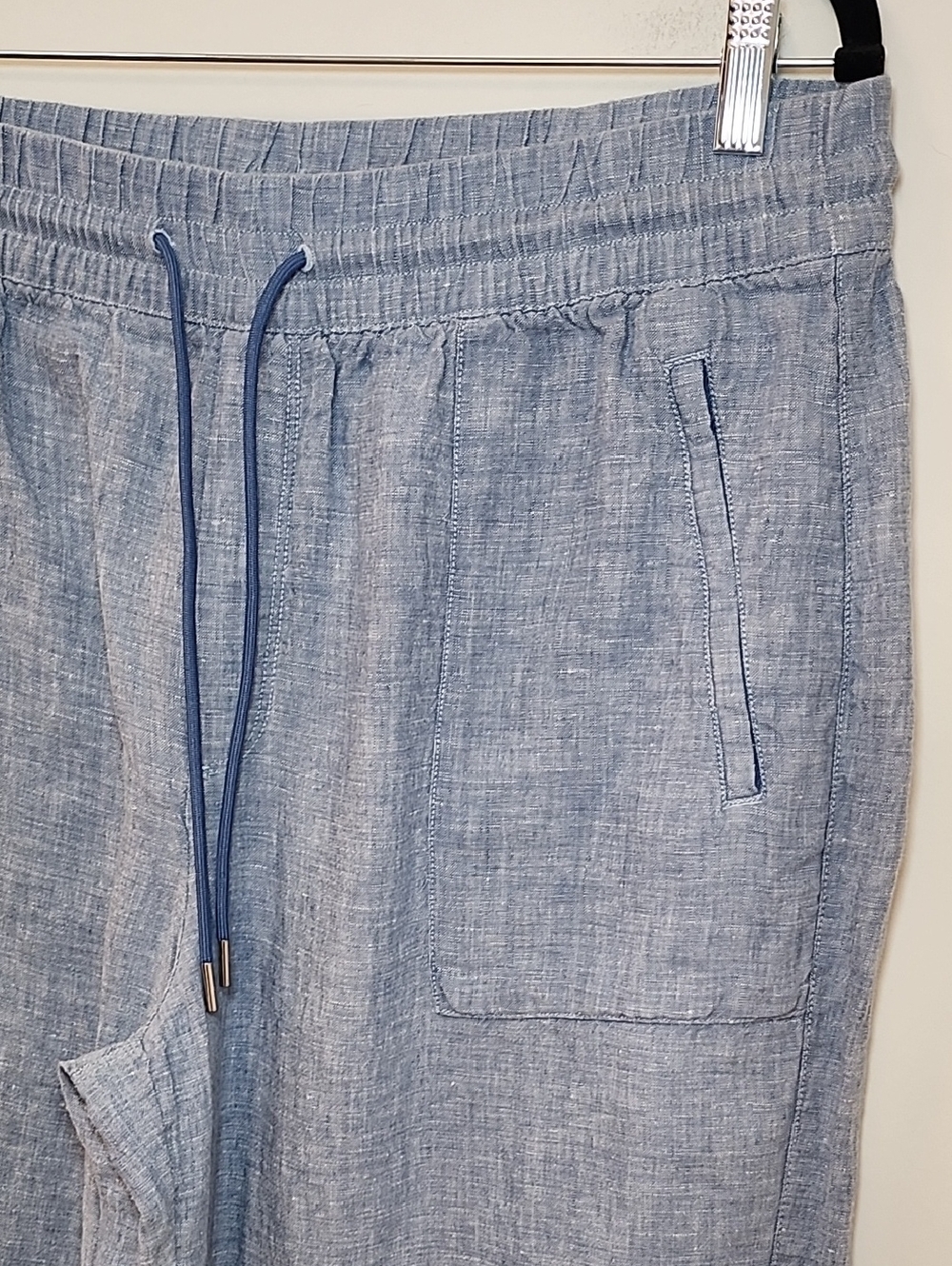 ATHLETA 100% LINEN Chambray Blue RETREAT Slit WIDE LEG Pants Sz 14 - Picture 8 of 16
